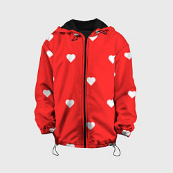 Куртка с капюшоном детская Белые сердца на красном фоне, цвет: 3D-черный