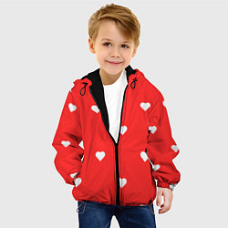 Куртка с капюшоном детская Белые сердца на красном фоне, цвет: 3D-черный — фото 2