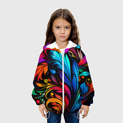 Куртка с капюшоном детская Паттерн с узорами на черном фоне, цвет: 3D-белый — фото 2