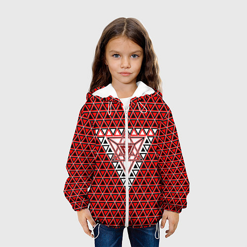 Детская куртка Красные и чёрные треугольники / 3D-Белый – фото 3
