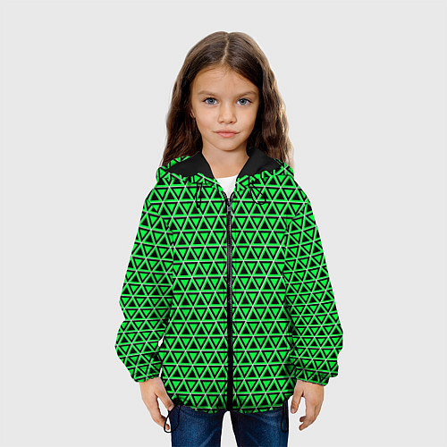 Детская куртка Зелёные и чёрные треугольники / 3D-Черный – фото 3