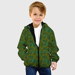 Куртка с капюшоном детская Салатовый витражный паттерн, цвет: 3D-черный — фото 2