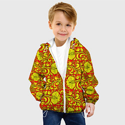 Куртка с капюшоном детская Хохломская роспись золотистые цветы и ягоды на кра, цвет: 3D-белый — фото 2