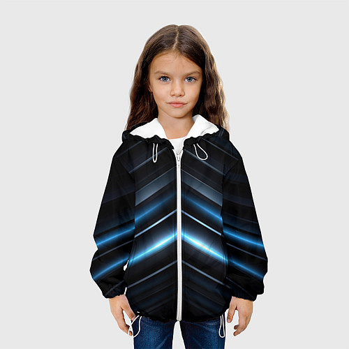 Детская куртка Синий неоновый яркий свет на черном абстрактном фо / 3D-Белый – фото 3