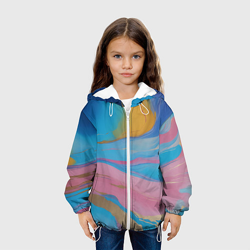 Детская куртка Жидкая синяя и розовая краска / 3D-Белый – фото 3