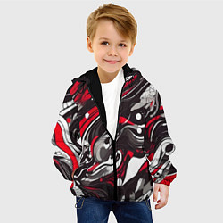 Куртка с капюшоном детская Красно-белые волны, цвет: 3D-черный — фото 2