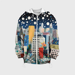 Куртка с капюшоном детская Новогодний ночной город, цвет: 3D-белый