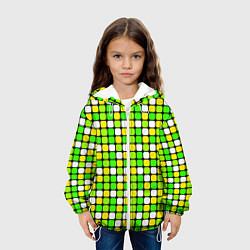 Куртка с капюшоном детская Салатовые и белые квадраты, цвет: 3D-белый — фото 2