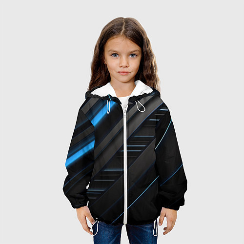 Детская куртка Синее неоновое свечение на объемной черной абстрак / 3D-Белый – фото 3