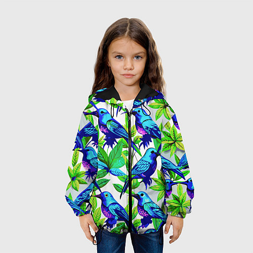 Детская куртка Паттерн маленькое синее колибри / 3D-Черный – фото 3