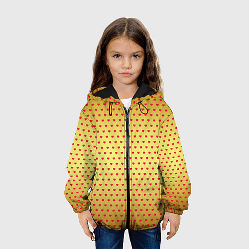 Детская куртка Красные сердечки на золотом фоне / 3D-Черный – фото 3