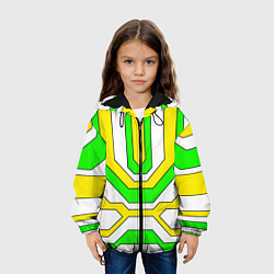 Куртка с капюшоном детская Зелёные и жёлтые техно линии, цвет: 3D-черный — фото 2