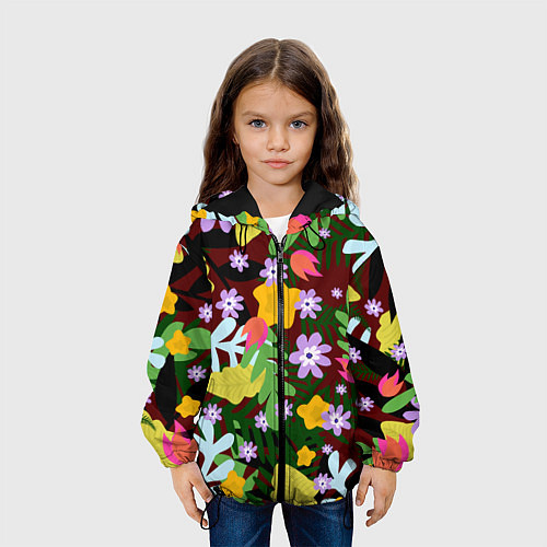 Детская куртка Гавайская цветочная расцветка / 3D-Черный – фото 3