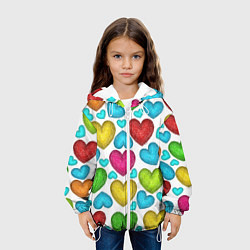 Куртка с капюшоном детская Сердца нарисованные цветными карандашами, цвет: 3D-белый — фото 2