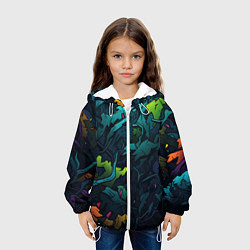 Куртка с капюшоном детская Кислотная яркая абстракция в камуфляжном стиле, цвет: 3D-белый — фото 2