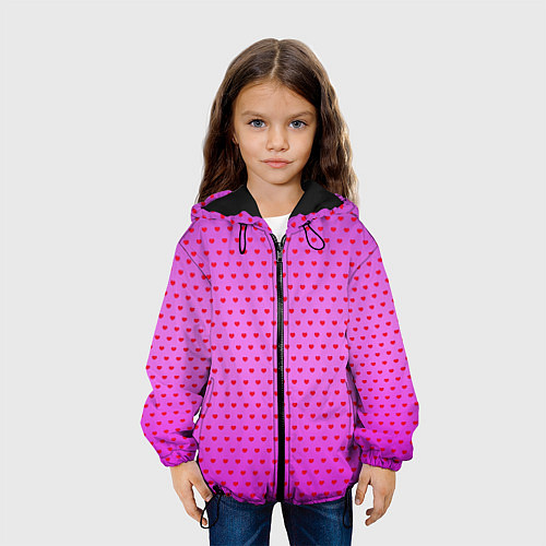 Детская куртка Красные сердечки на ярко розовом фоне / 3D-Черный – фото 3