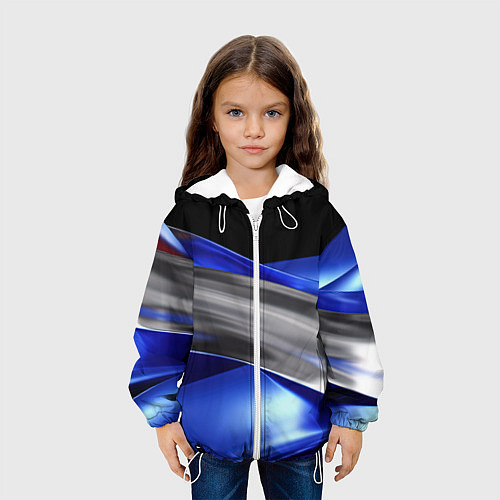 Детская куртка Серебряная вставка на синей абстракции / 3D-Белый – фото 3
