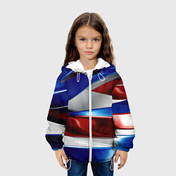 Куртка с капюшоном детская Изогнутая белая синяя красная абстракция, цвет: 3D-белый — фото 2