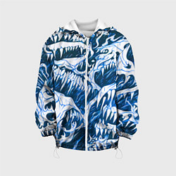 Куртка с капюшоном детская Белые клыки на синем фоне, цвет: 3D-белый