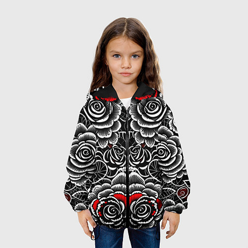Детская куртка Серые паттерны цветы / 3D-Черный – фото 3