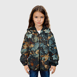 Куртка с капюшоном детская Реалистичный камуфляж из сухих листьев, цвет: 3D-черный — фото 2