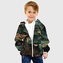 Куртка с капюшоном детская Реалистичный камуфляж из листьев, цвет: 3D-белый — фото 2