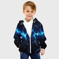 Куртка с капюшоном детская Синий неоновый разлом черной абстракции, цвет: 3D-белый — фото 2