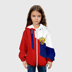 Куртка с капюшоном детская Спортивная текстура герб России, цвет: 3D-белый — фото 2