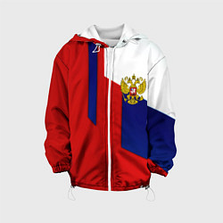 Куртка с капюшоном детская Спортивная текстура герб России, цвет: 3D-белый