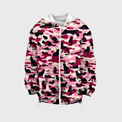 Куртка с капюшоном детская Камуфляжные розовые котики, цвет: 3D-белый