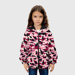 Куртка с капюшоном детская Камуфляжные розовые котики, цвет: 3D-черный — фото 2