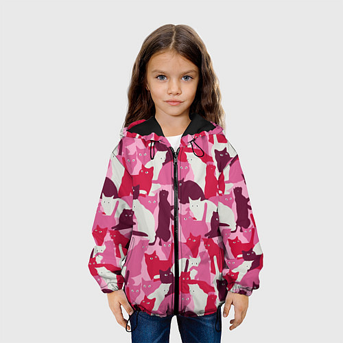 Детская куртка Розовый кошачий камуфляж / 3D-Черный – фото 3