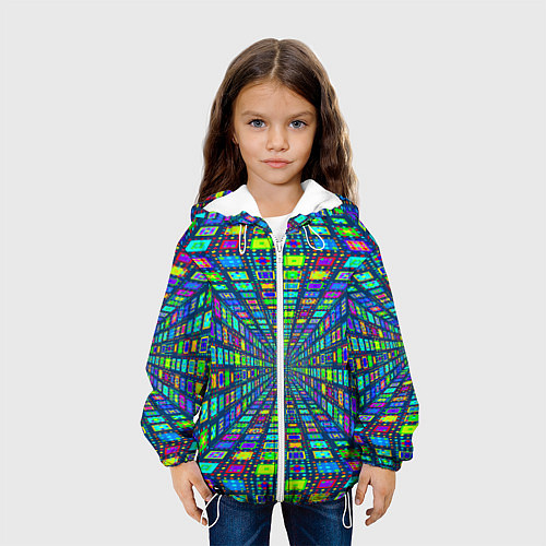 Детская куртка Абстрактный узор коридор из разноцветных квадратов / 3D-Белый – фото 3