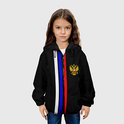 Куртка с капюшоном детская Герб РФ триколор полосы, цвет: 3D-черный — фото 2