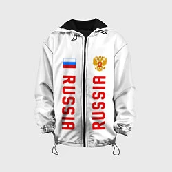 Куртка с капюшоном детская Россия три полоски на белом фоне, цвет: 3D-черный