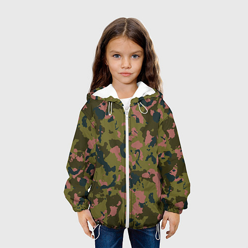 Детская куртка Камуфляжный паттерн зеленый с розовыми пятнами / 3D-Белый – фото 3
