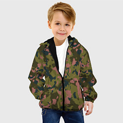 Куртка с капюшоном детская Камуфляжный паттерн зеленый с розовыми пятнами, цвет: 3D-черный — фото 2