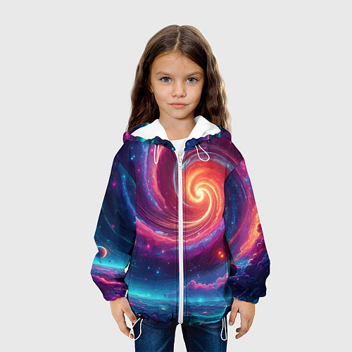 Детская куртка Яркая неоновая галактика - нейросеть / 3D-Белый – фото 3