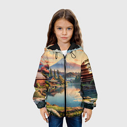 Куртка с капюшоном детская Спокойный рассвет над японским горизонтом, цвет: 3D-черный — фото 2