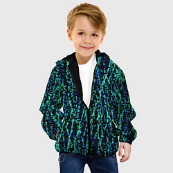 Куртка с капюшоном детская Тёмный сине-зелёный паттерн мелкая мозаика, цвет: 3D-черный — фото 2
