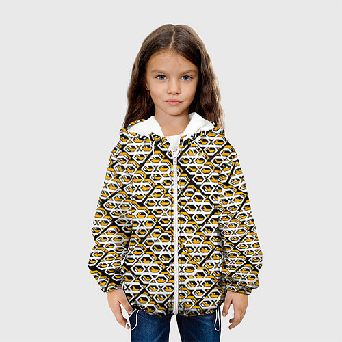 Детская куртка Жёлто-белый узор на чёрном фоне / 3D-Белый – фото 3