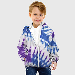 Куртка с капюшоном детская Сине-фиолетовый узор тай дай, цвет: 3D-белый — фото 2