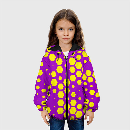 Детская куртка Желтые соты на фиолетовом фоне / 3D-Черный – фото 3