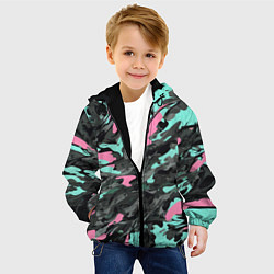 Куртка с капюшоном детская Бирюзово-розовый камуфляж, цвет: 3D-черный — фото 2