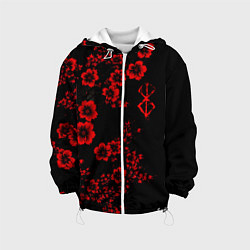 Куртка с капюшоном детская Клеймо жертвы из аниме Берсерк - красные цветы, цвет: 3D-белый