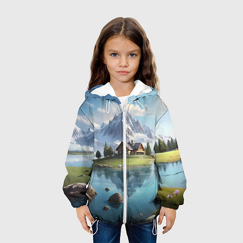 Детская куртка Чудесный день на берегу озера в горах / 3D-Белый – фото 3