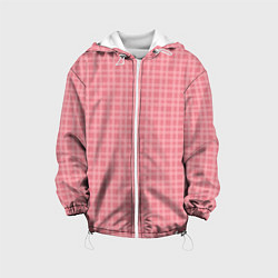 Куртка с капюшоном детская Лососево-розовый клетчатый, цвет: 3D-белый