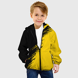 Куртка с капюшоном детская Черные штрихи на желтом фоне, цвет: 3D-черный — фото 2