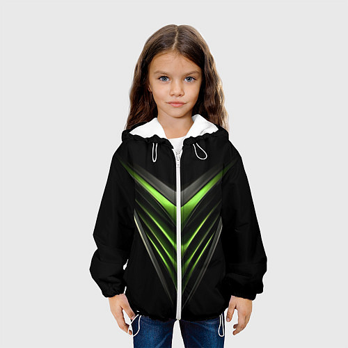 Детская куртка Яркая геометрическая зеленая неоновая абстракция н / 3D-Белый – фото 3