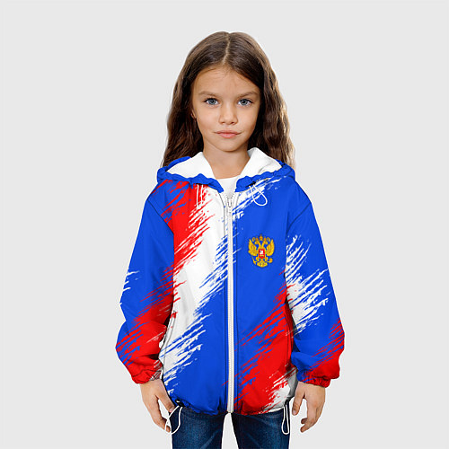 Детская куртка Триколор штрихи с гербор РФ / 3D-Белый – фото 3